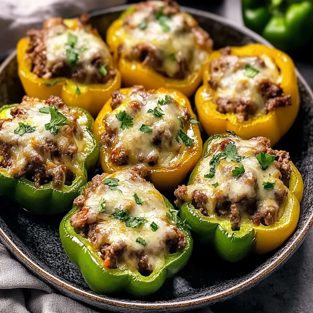 Recipe preparation for Philly Cheesesteak Stuffed Peppers