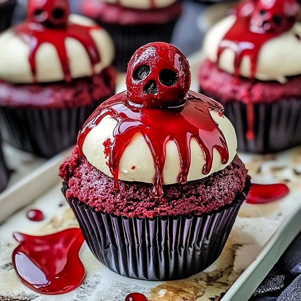 Recipe preparation for Spooky Red Velvet Halloween Cupcakes