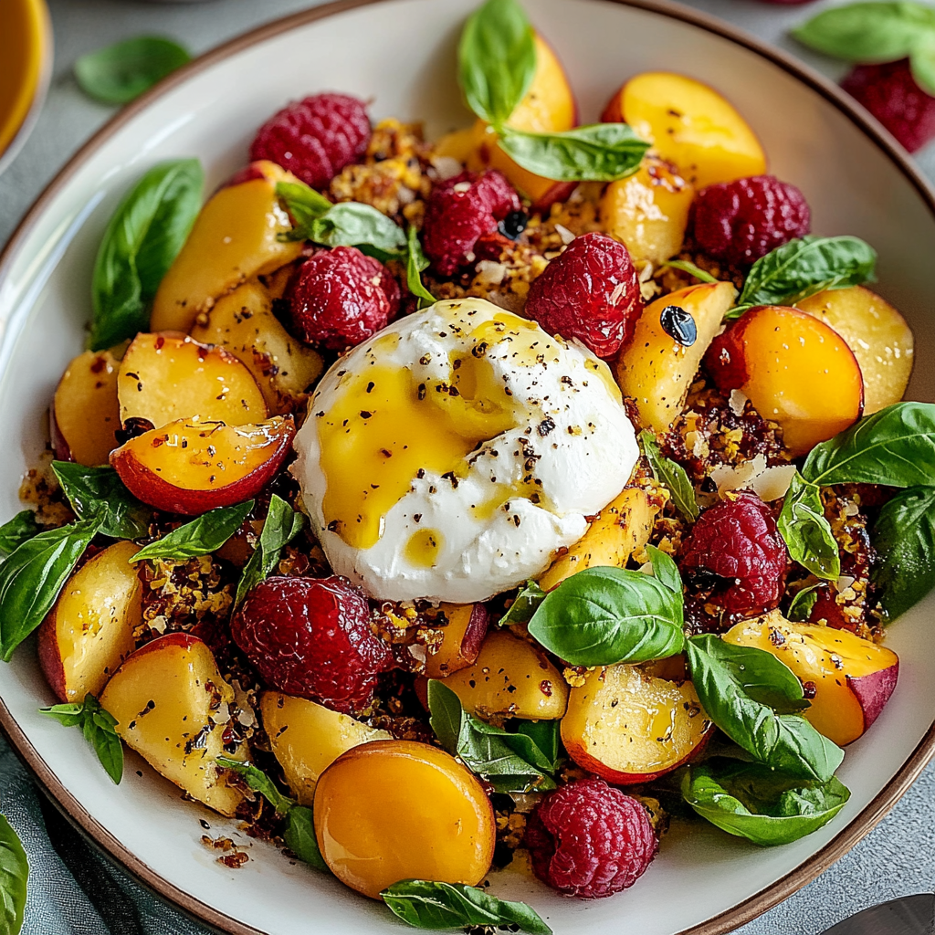 Recipe preparation for Peach Burrata Salad