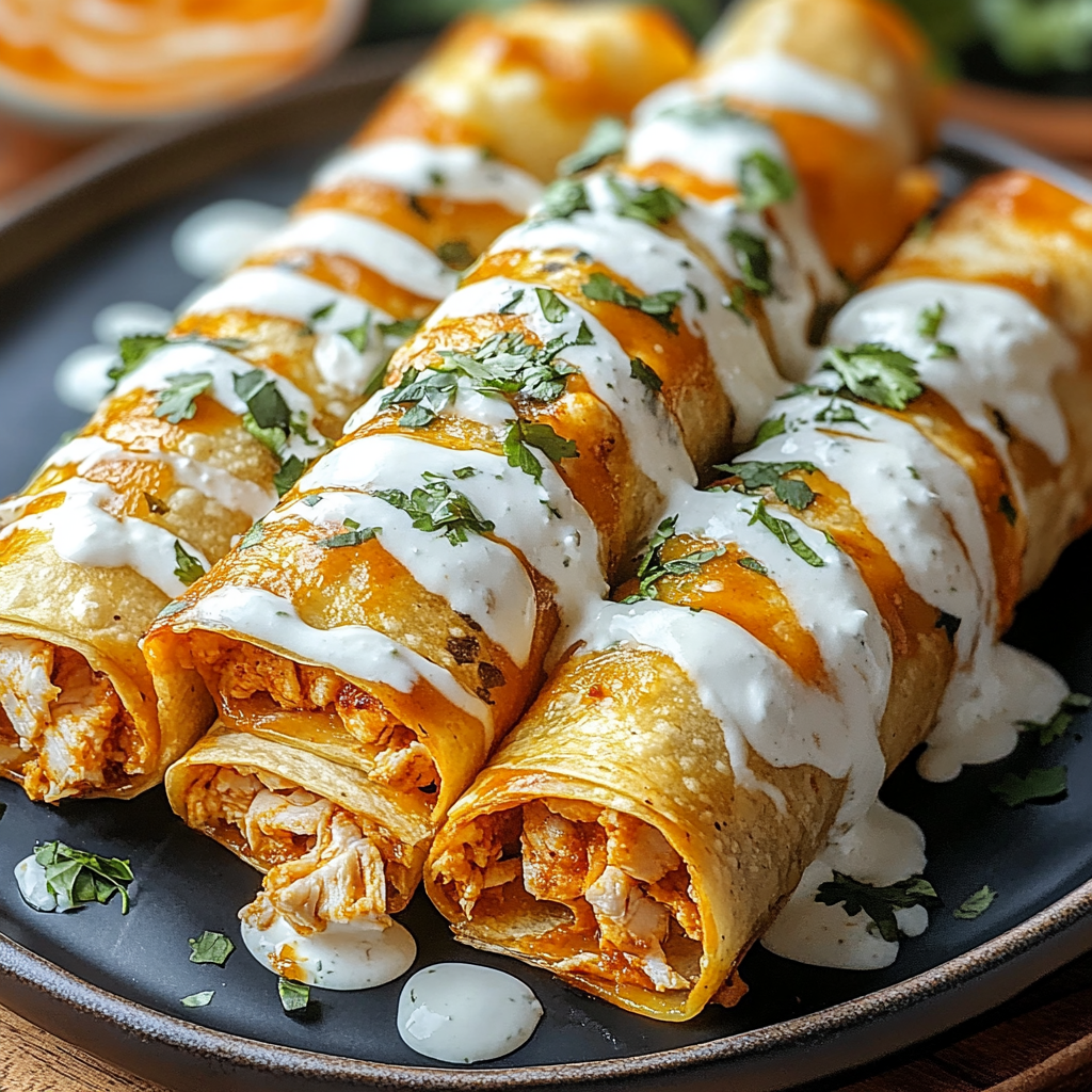 Recipe preparation for Baked Buffalo Chicken Taquitos