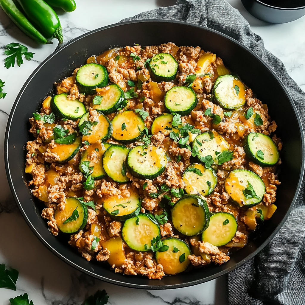 Recipe preparation for Ground Turkey and Zucchini Skillet