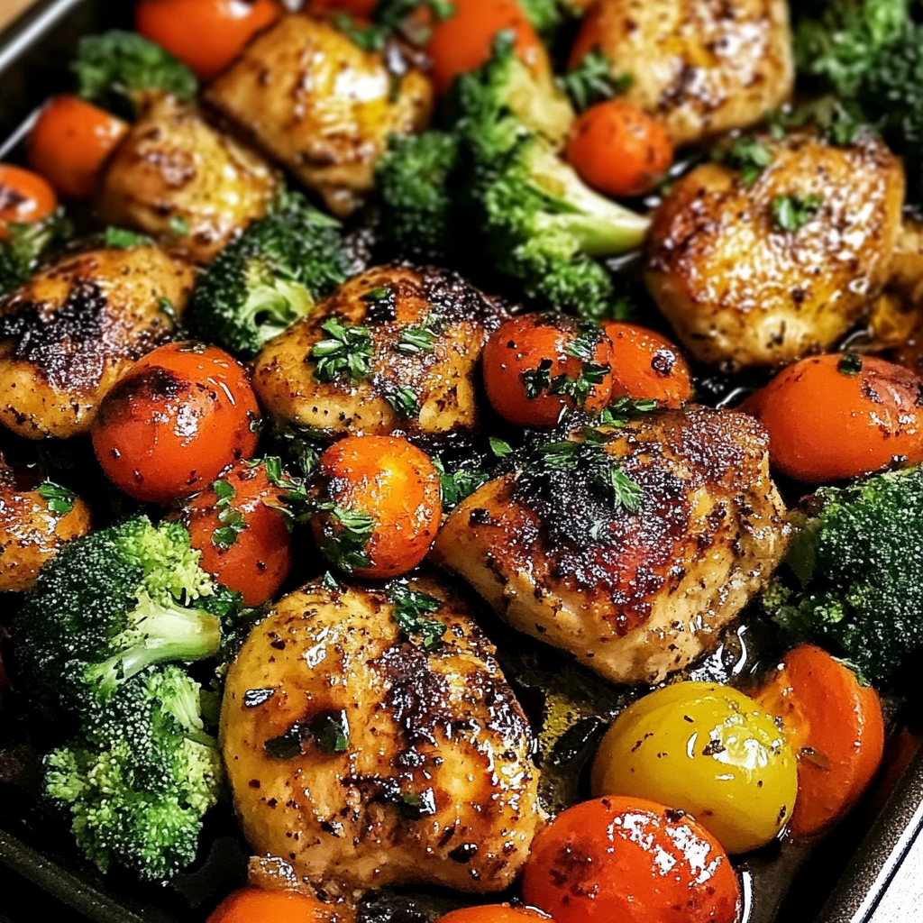 Recipe preparation for Balsamic Chicken and Veggie Sheet Pan