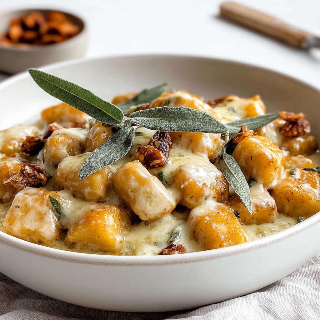 Recipe preparation for Pumpkin Gnocchi Bake with Sage