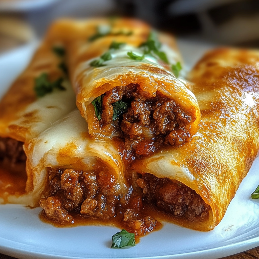 Recipe preparation for Crispy Beef Cheese Chimichangas