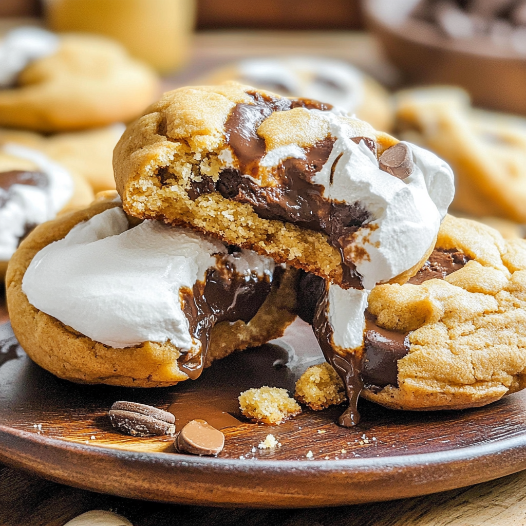 Recipe preparation for S’mores Stuffed Cookies