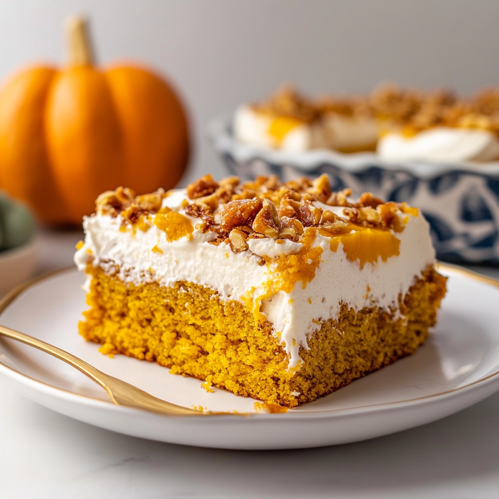 Recipe preparation for Pumpkin Poke Cake
