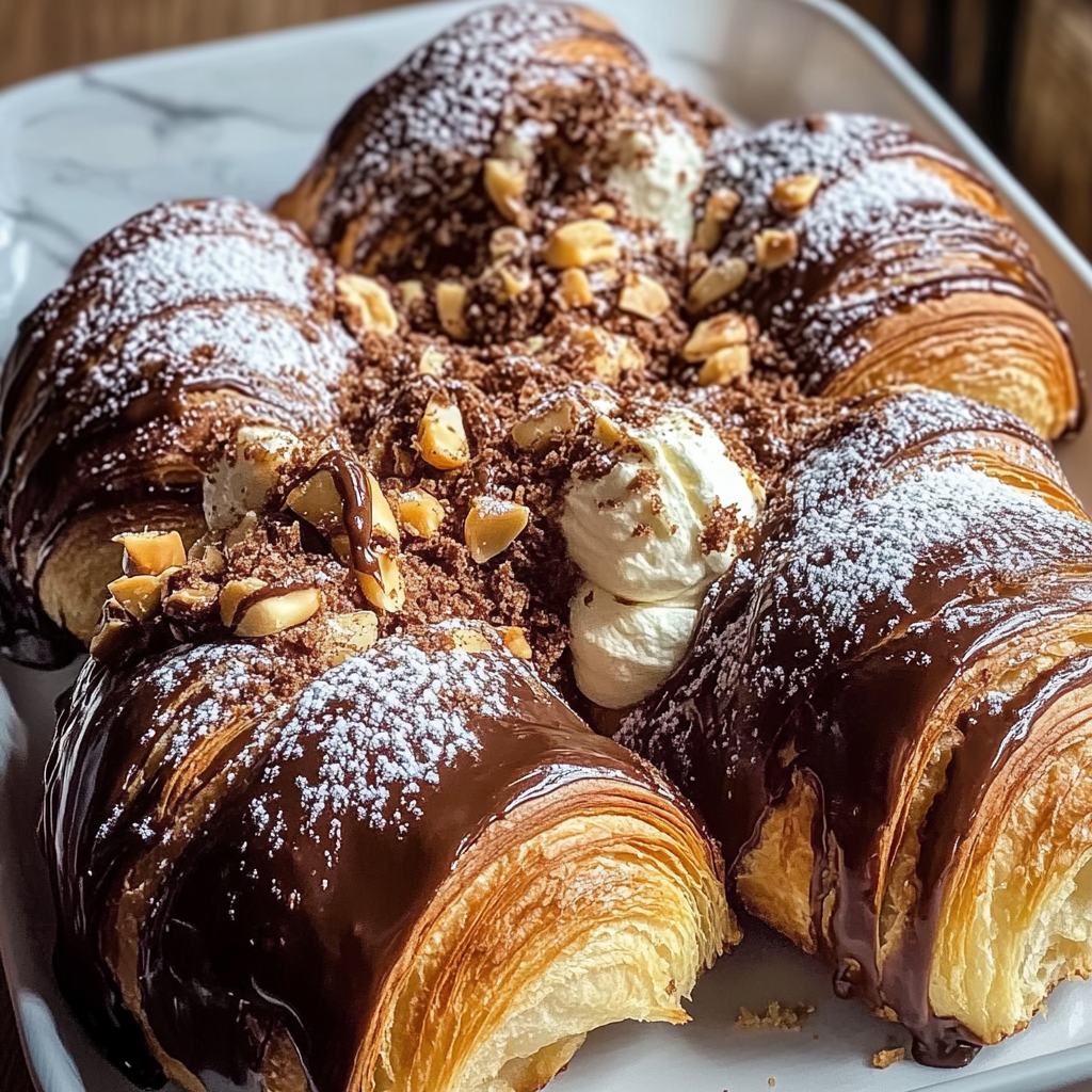 Recipe preparation for Chocolate Hazelnut Croissant Bake