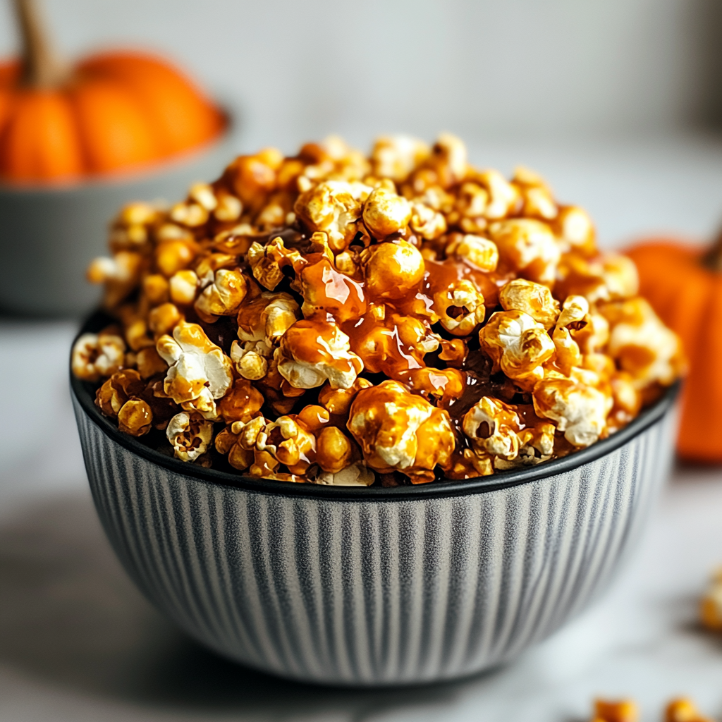 Recipe preparation for Pumpkin Spice Caramel Popcorn