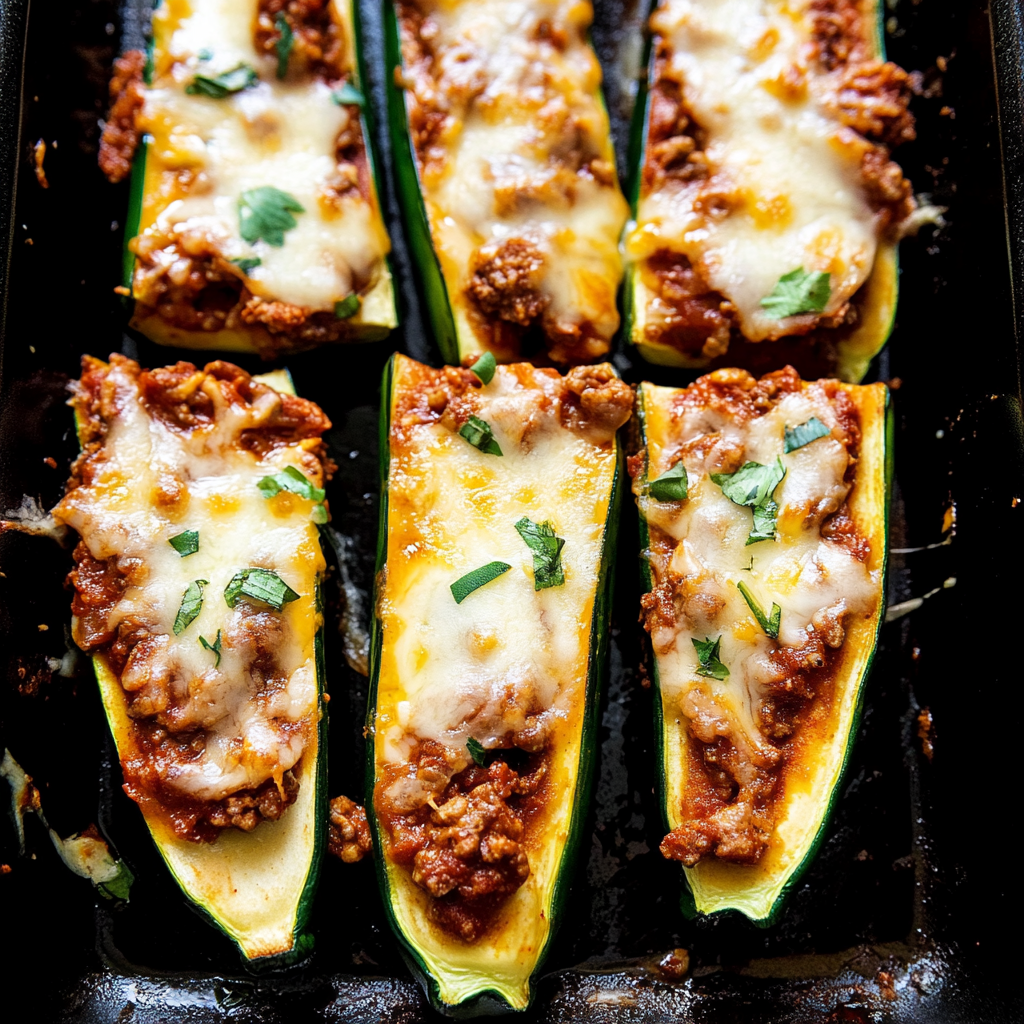 Recipe preparation for 30-Min Ground Beef Zucchini Boats