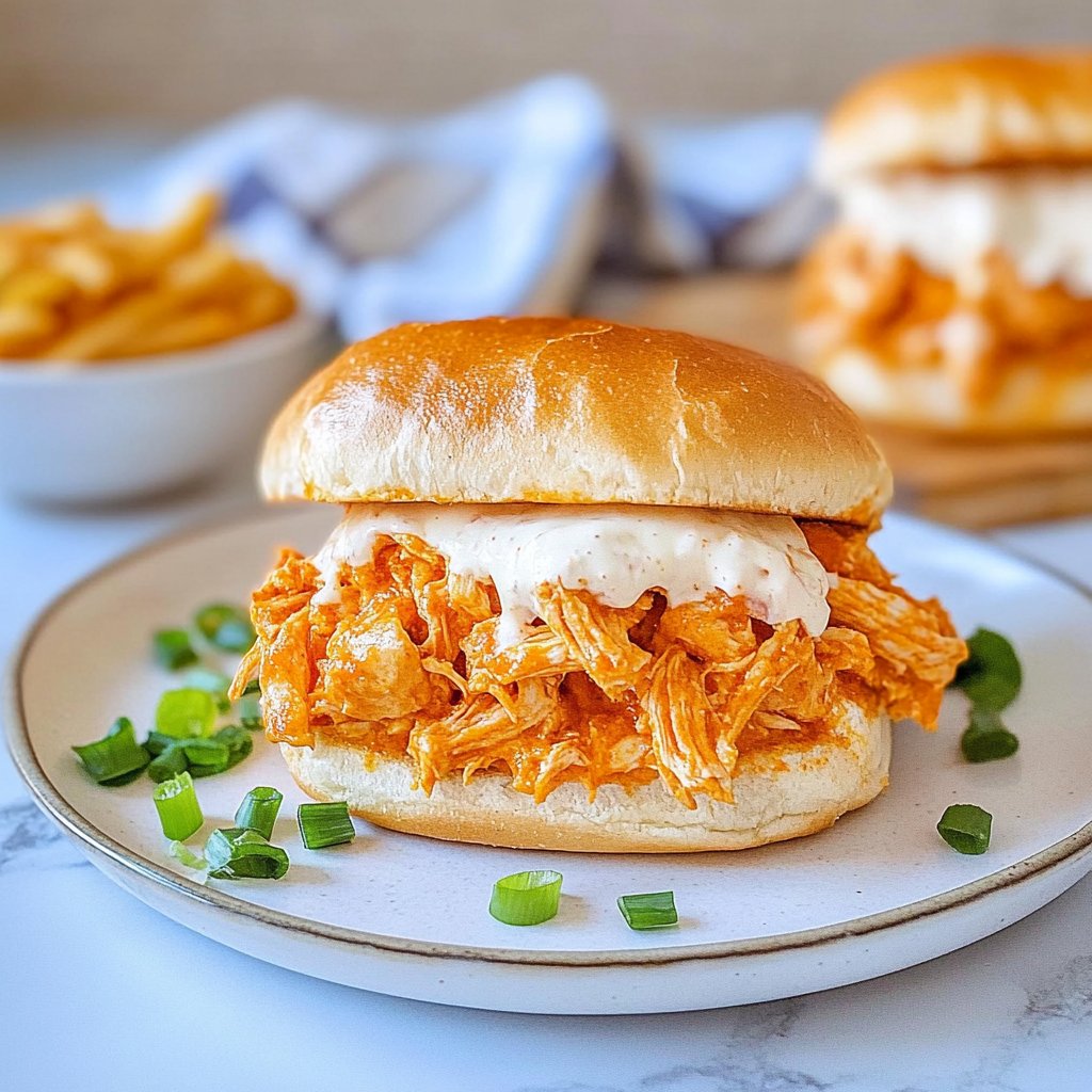Recipe preparation for Spicy Shredded Buffalo Chicken Sandwich