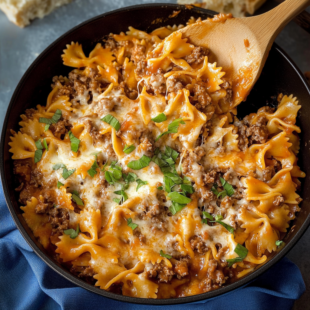 Recipe preparation for Cheeseburger Pasta
