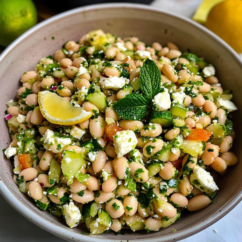 Recipe preparation for Mediterranean White Bean Salad with Feta & Preserved Lemon