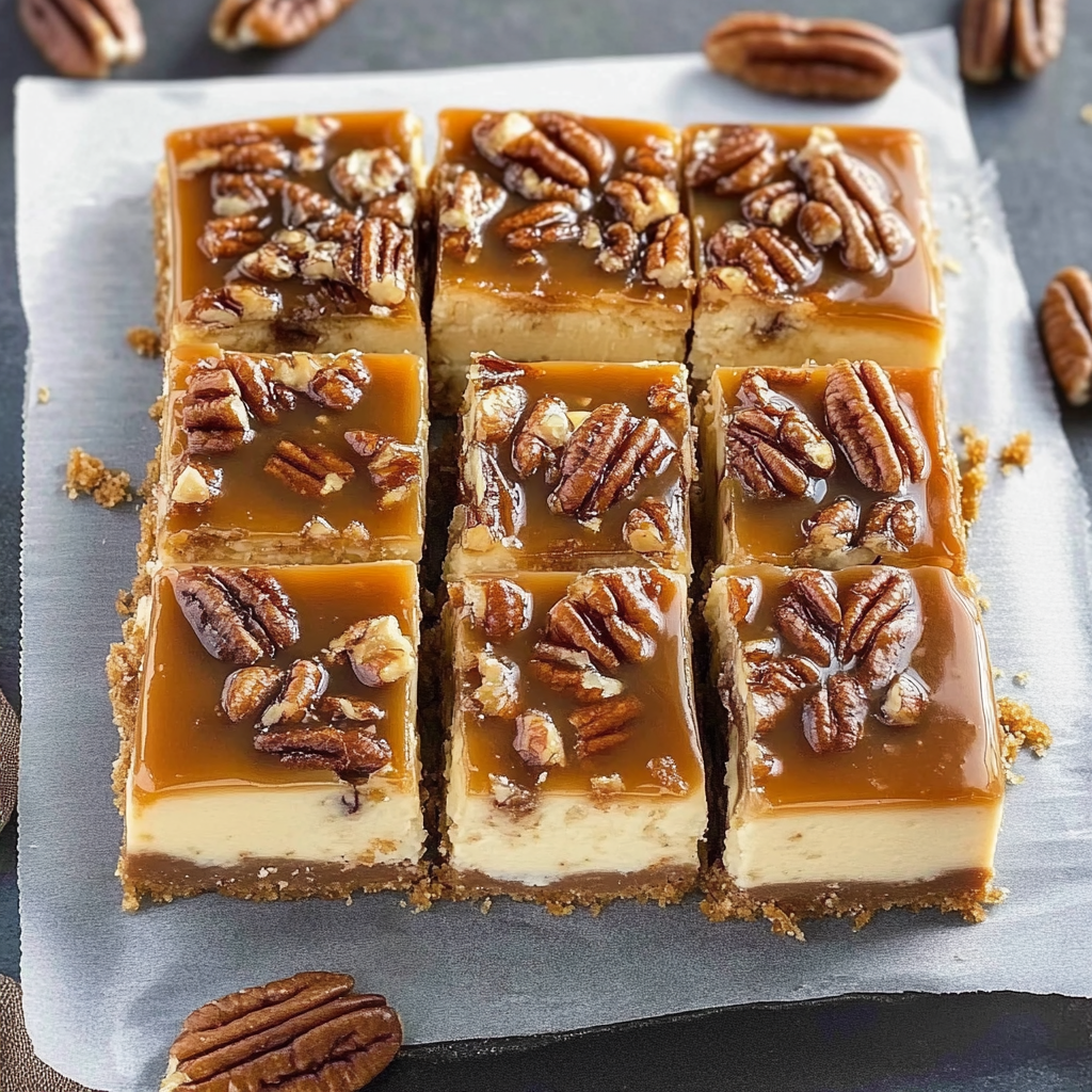 Recipe preparation for Pecan Pie Cheesecake Bars