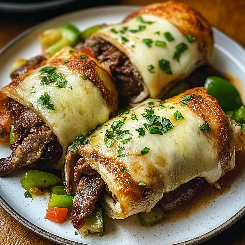 Recipe preparation for Keto Philly Cheesesteak Roll Ups