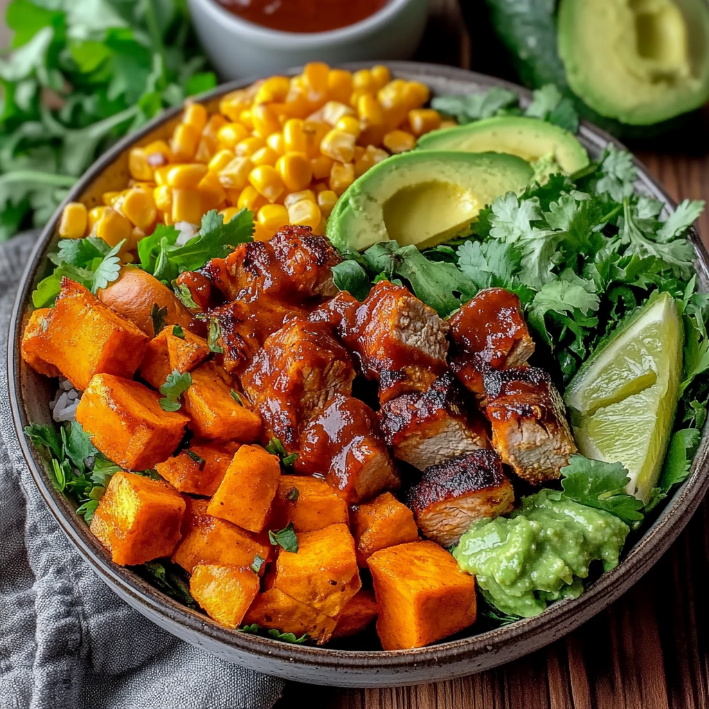 Recipe preparation for BBQ Chicken Bowls with Sweet Potatoes