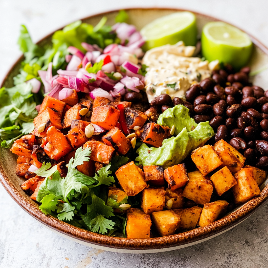 Recipe preparation for Roasted Sweet Potato Black Bean Salad