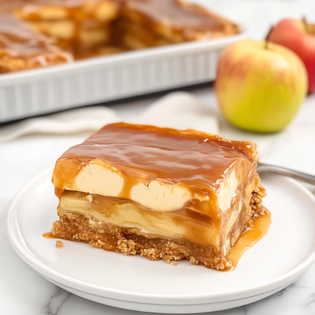 Recipe preparation for Easy No-Bake Caramel Apple Eclair Cake