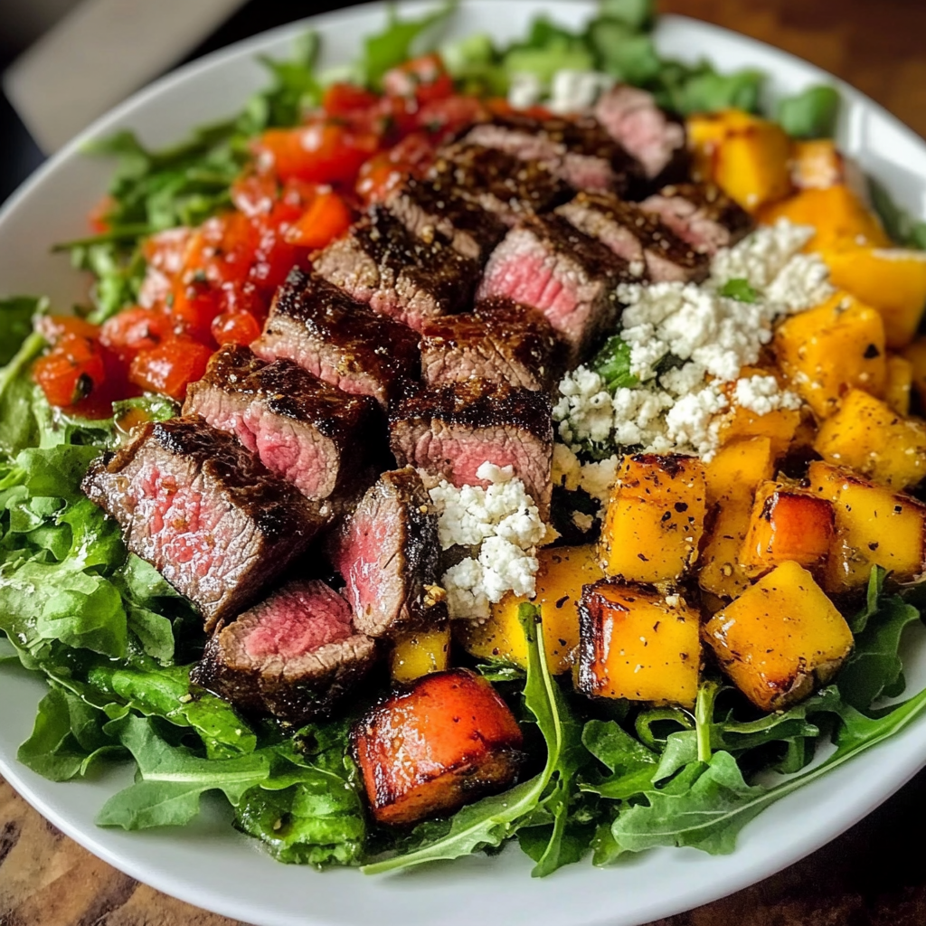 Recipe preparation for Fall Harvest Steak Salad