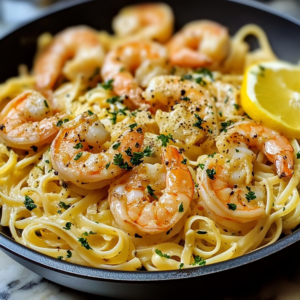 Recipe preparation for Garlic Butter Shrimp Pasta