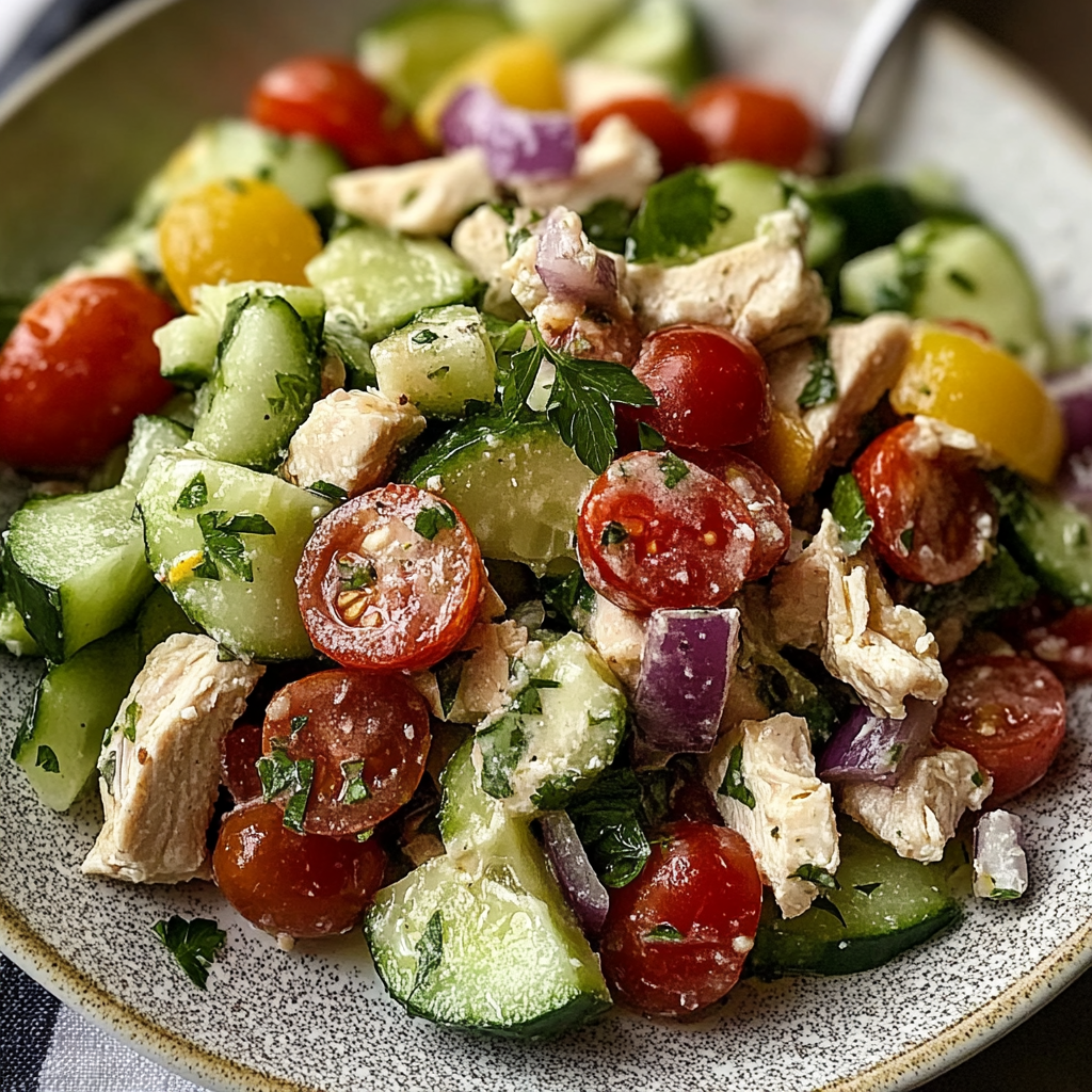Recipe preparation for Fresh Cucumber Chicken Salad