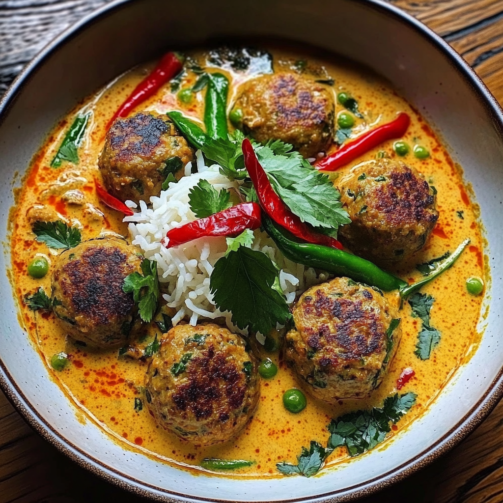 Recipe preparation for Thai Chicken Meatballs in Coconut Curry