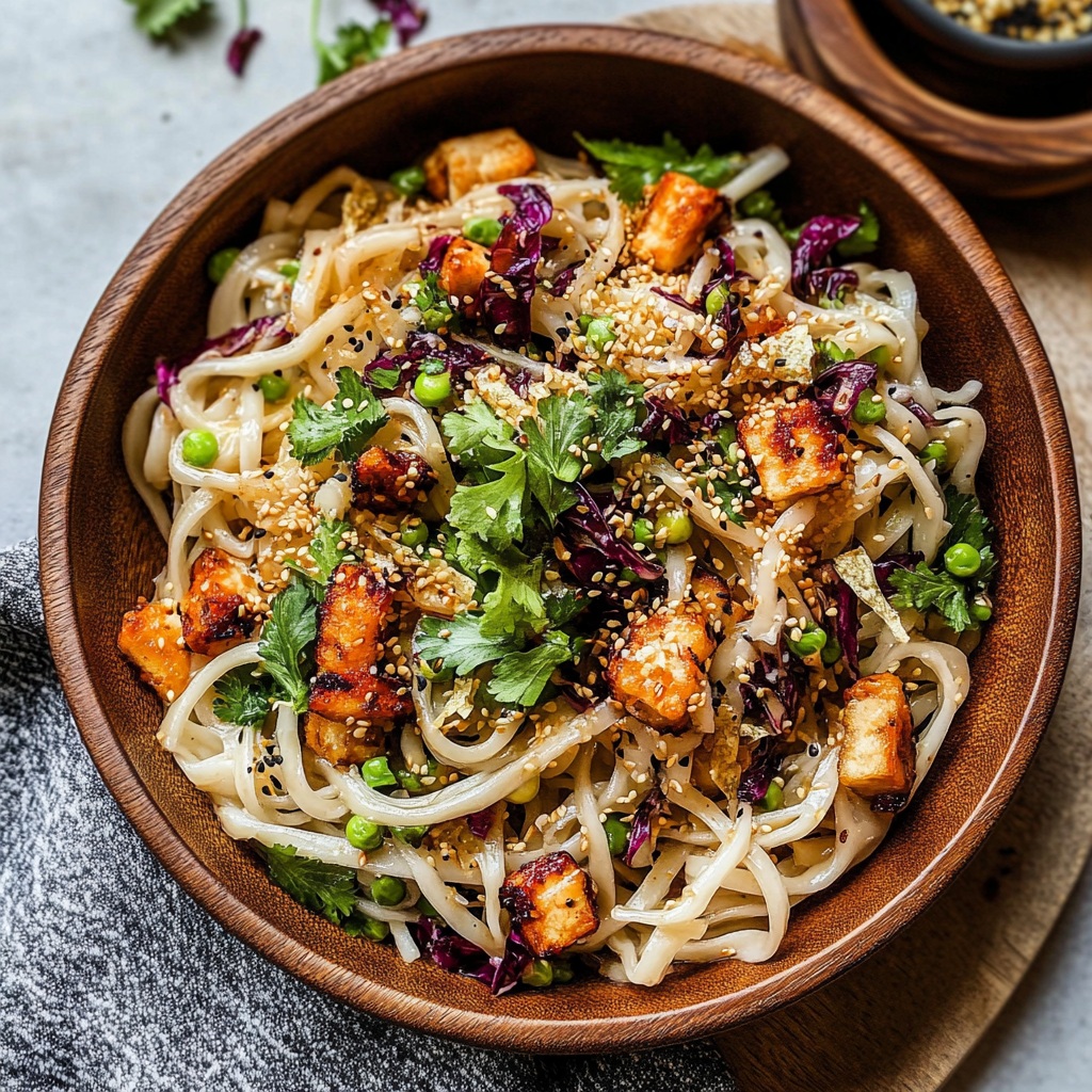 Recipe preparation for Sesame Rice Noodle Salad