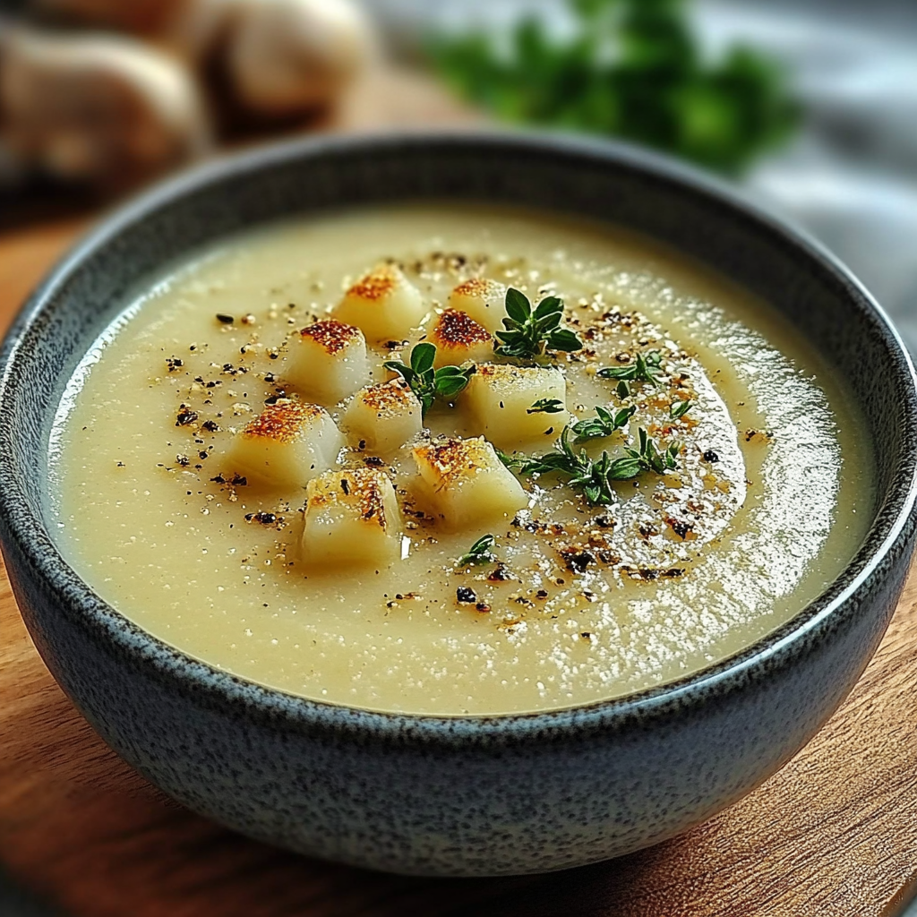 Recipe preparation for Roasted Garlic Soup with Thyme