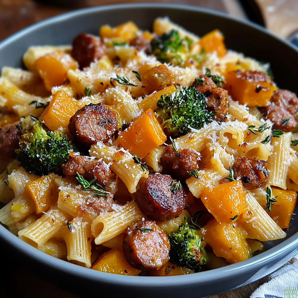 Recipe preparation for Autumn Sausage Pasta Squash