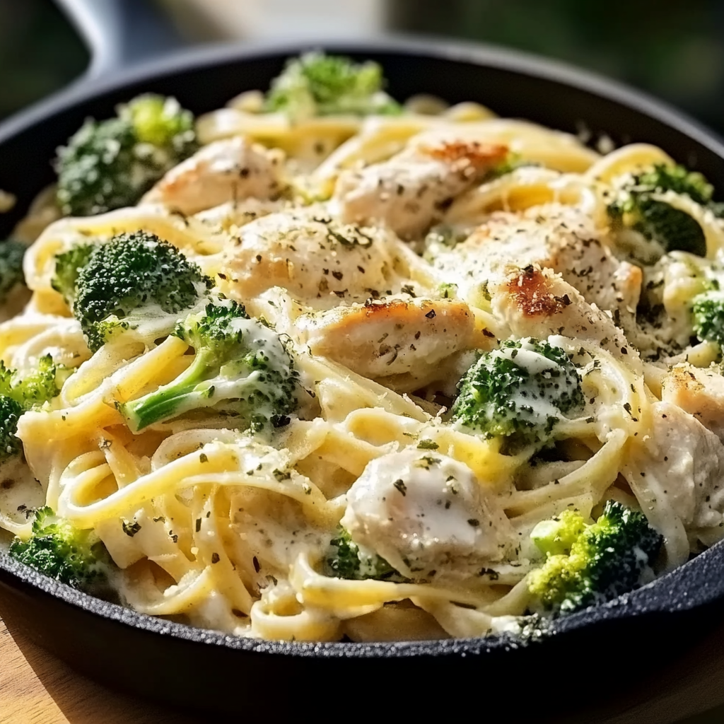 Recipe preparation for Chicken Broccoli Alfredo Pasta