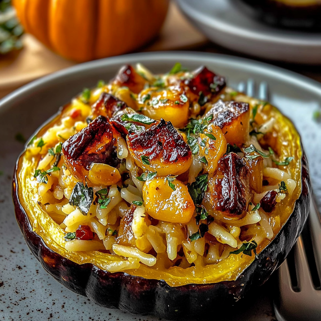 Recipe preparation for Chaos Cake Pumpkin Orzo Acorn