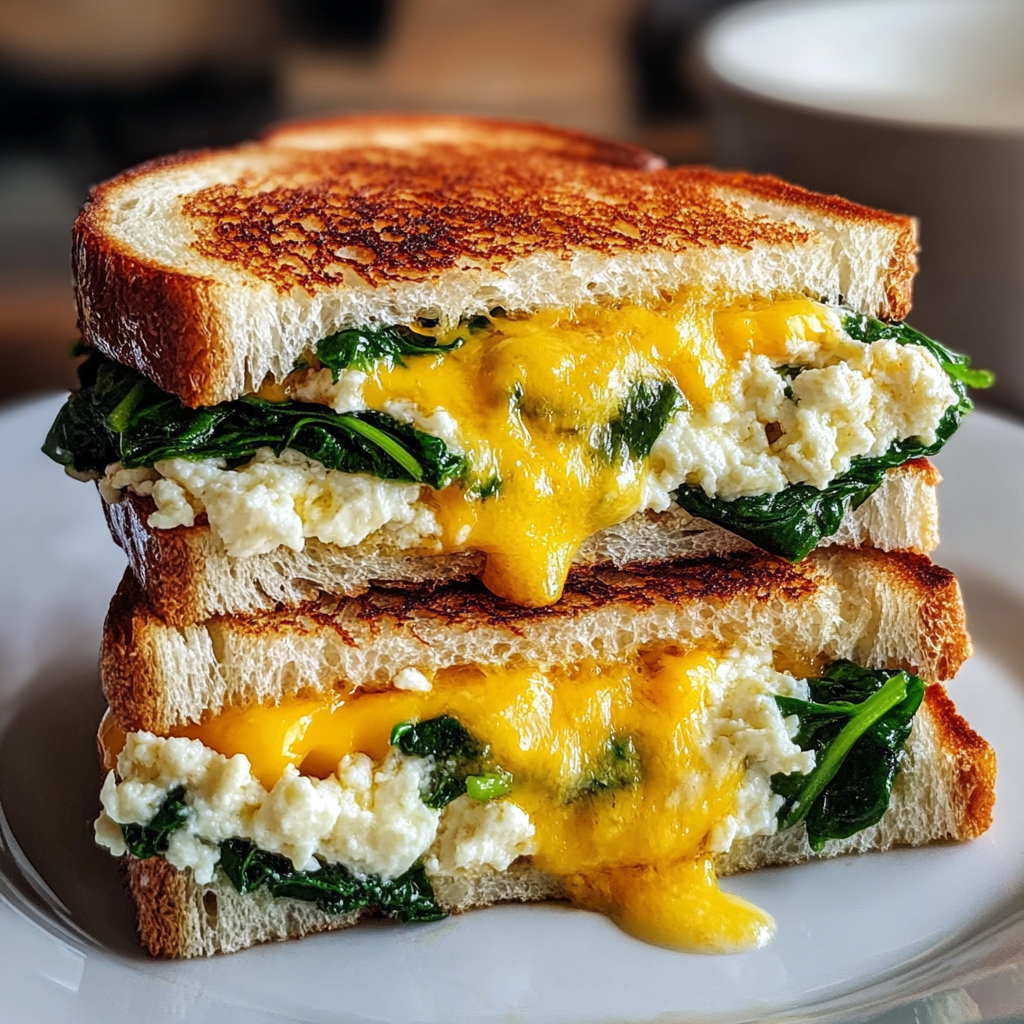 Recipe preparation for Spinach Feta Protein Grilled Cheese