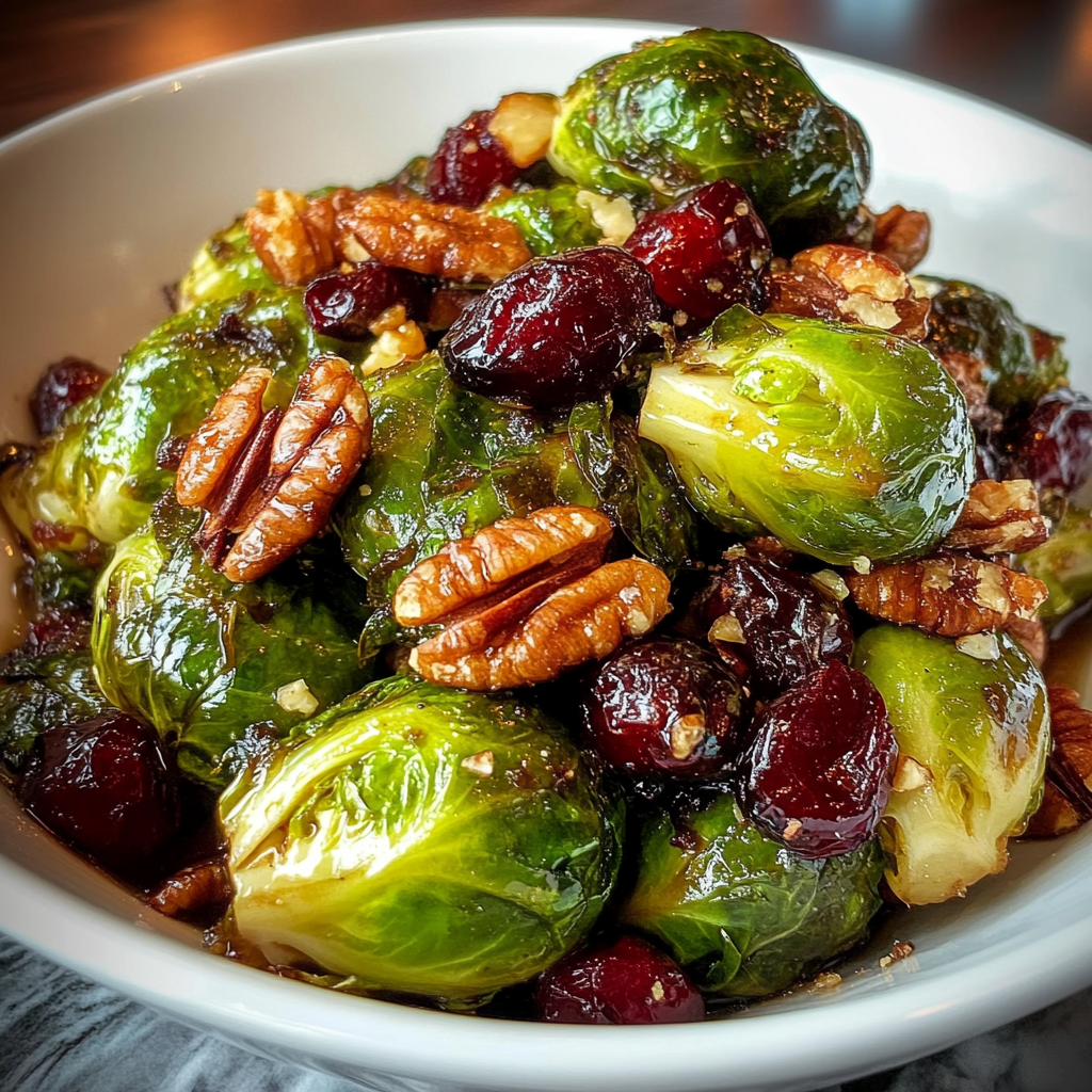 Recipe preparation for Balsamic Roasted Brussels Sprouts with Cranberries & Pecans Magic