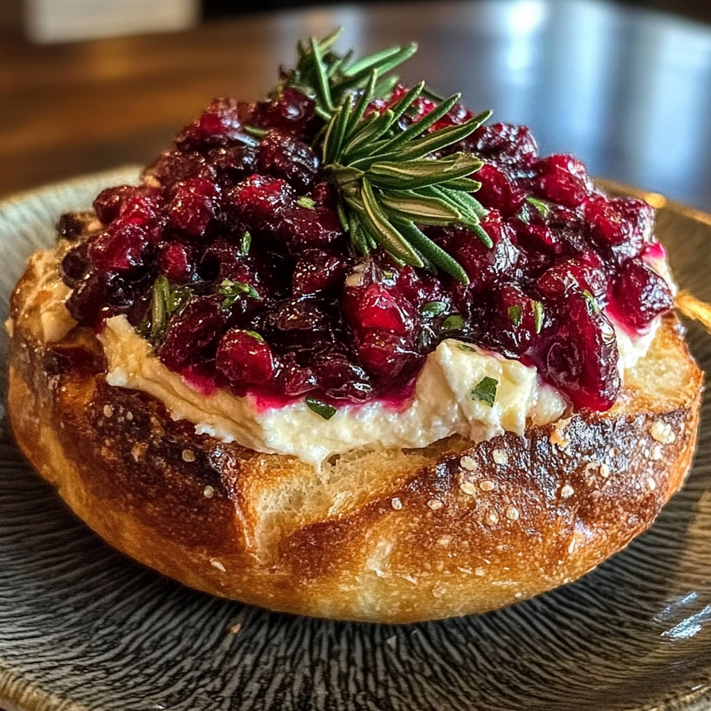 Recipe preparation for Baked Cranberry Brie Bread Bowl