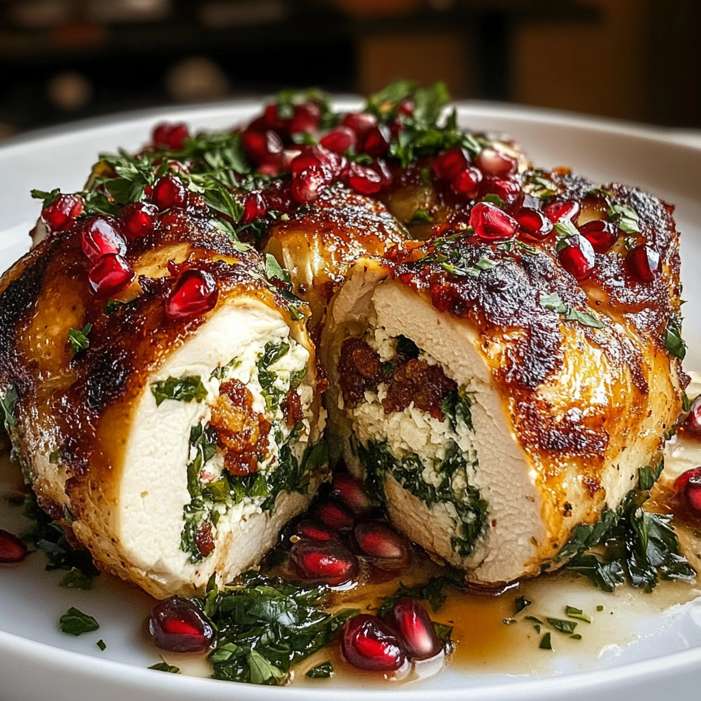 Recipe preparation for Ricotta Pomegranate Stuffed Chicken