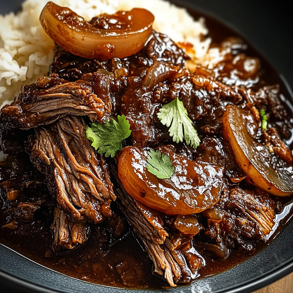 Recipe preparation for Sweet Savory Caramelized Pulled Beef