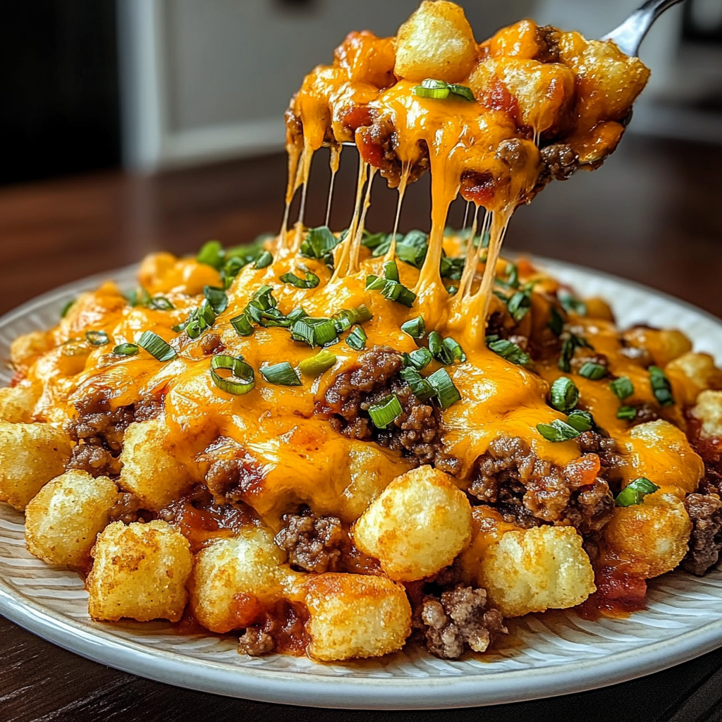 Recipe preparation for One-Pan Cheeseburger Tater Tot Pasta