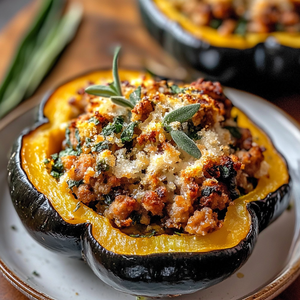 Recipe preparation for Sausage Stuffed Acorn Squash