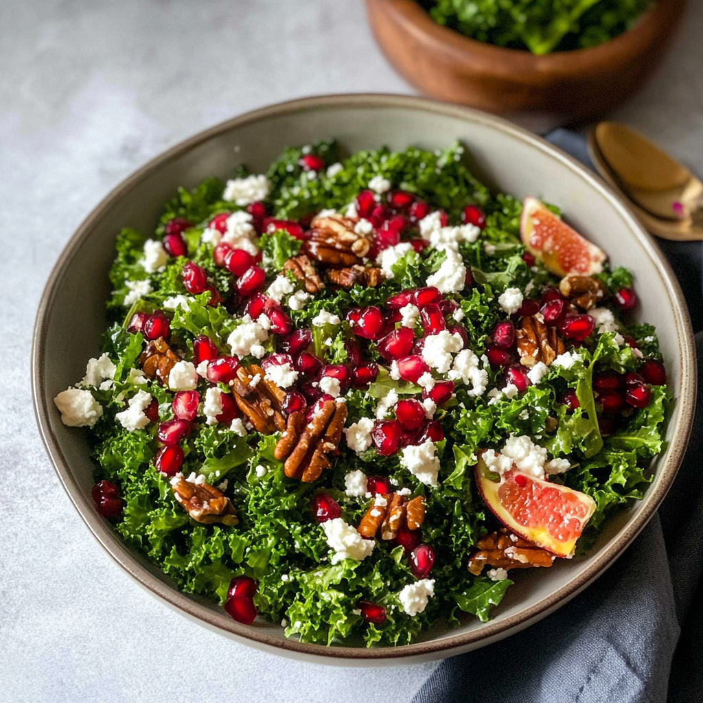 Recipe preparation for Pomegranate Kale Salad thanksgiving