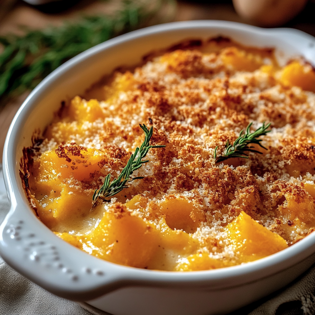 Recipe preparation for Creamy Butternut Squash Casserole