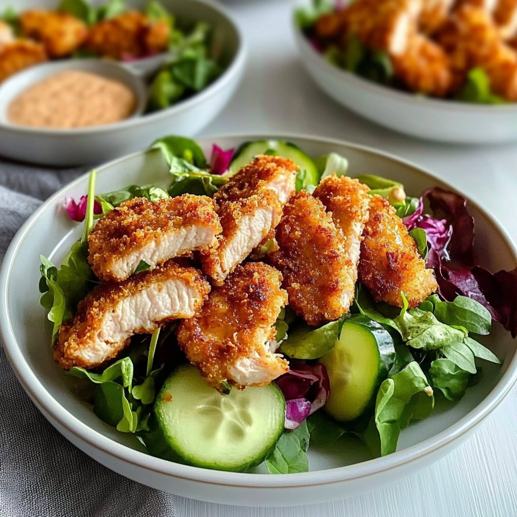 Recipe preparation for Air Fried Chicken Tender Salad