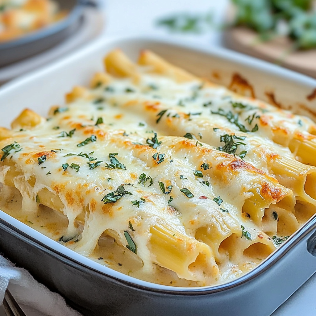 Recipe preparation for Chicken Manicotti Alfredo
