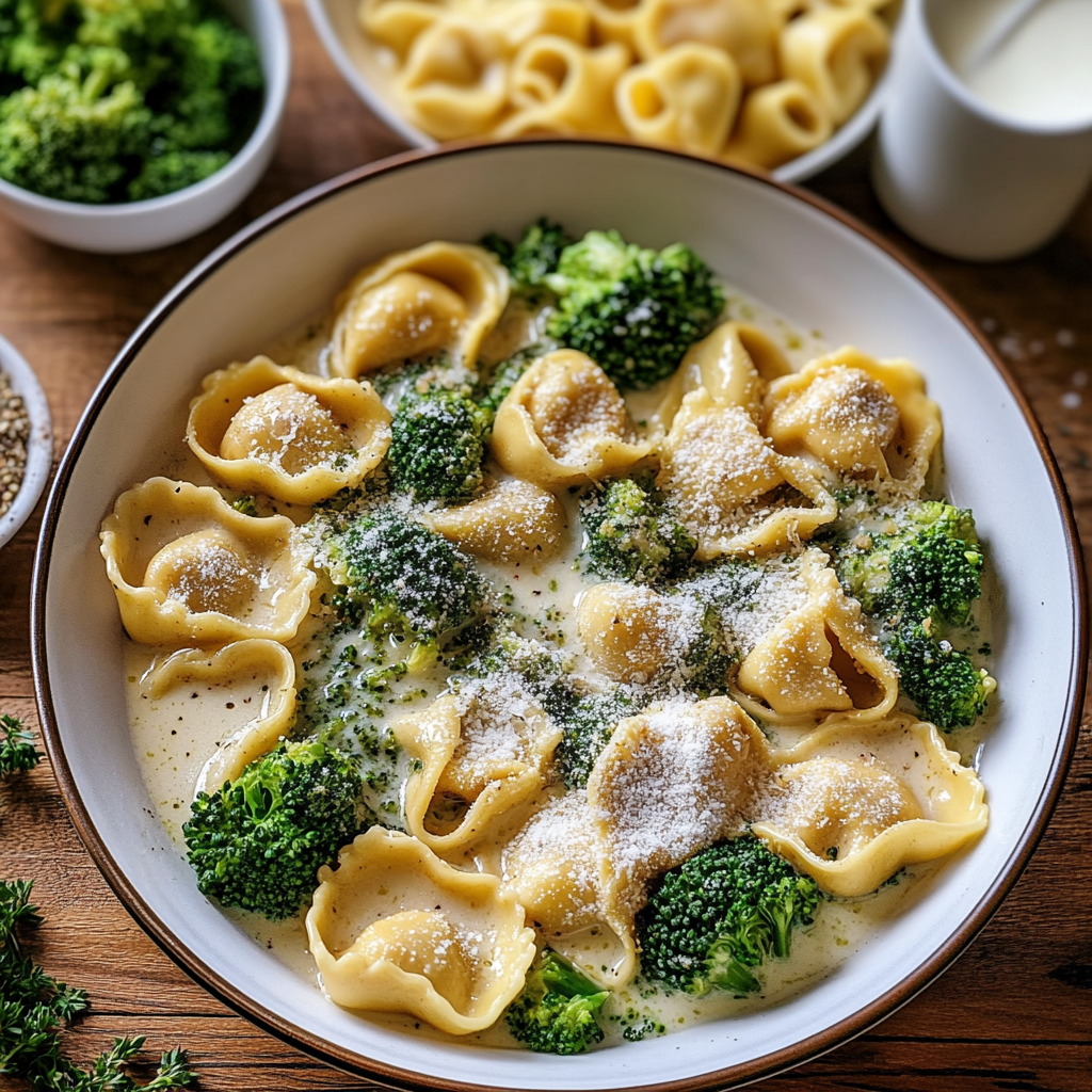 Recipe preparation for Creamy Tortellini with Chicken and Broccoli