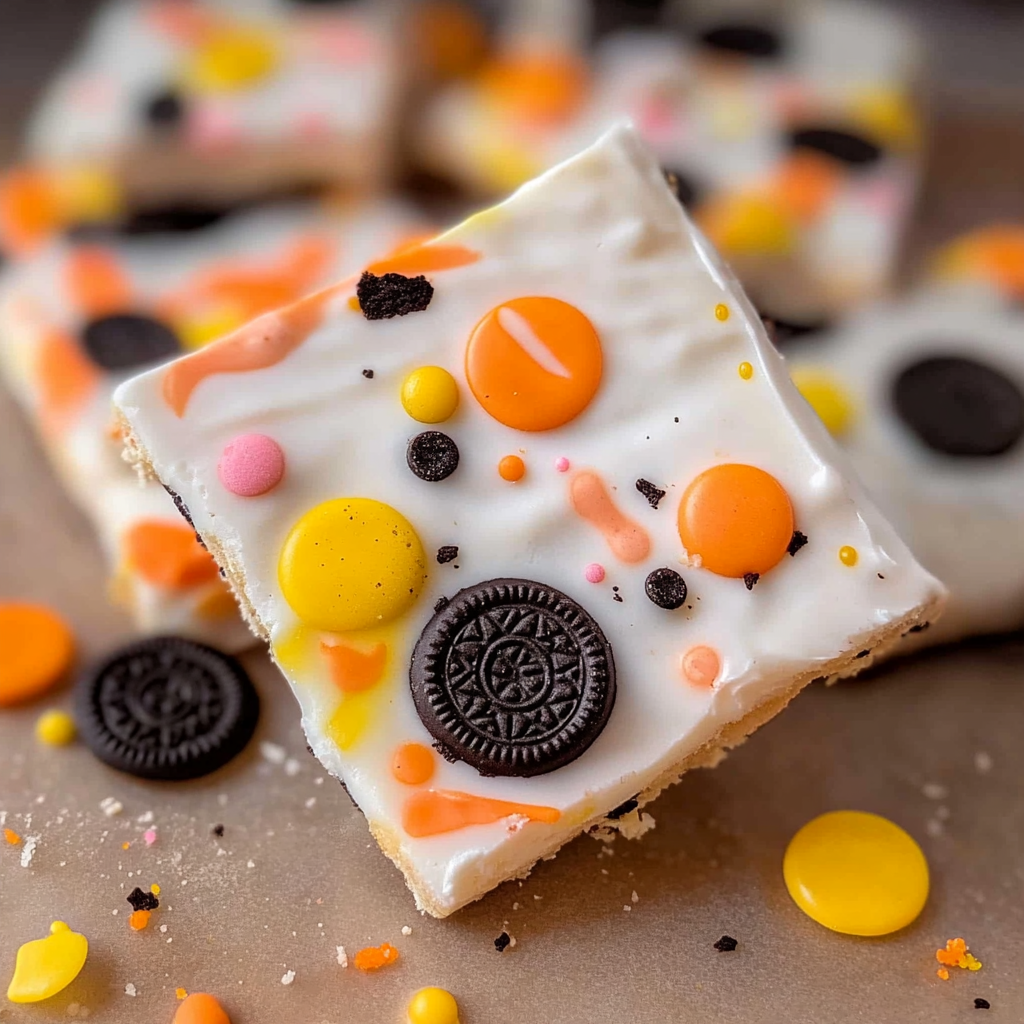 Recipe preparation for Easy White Chocolate Halloween Oreo Bark