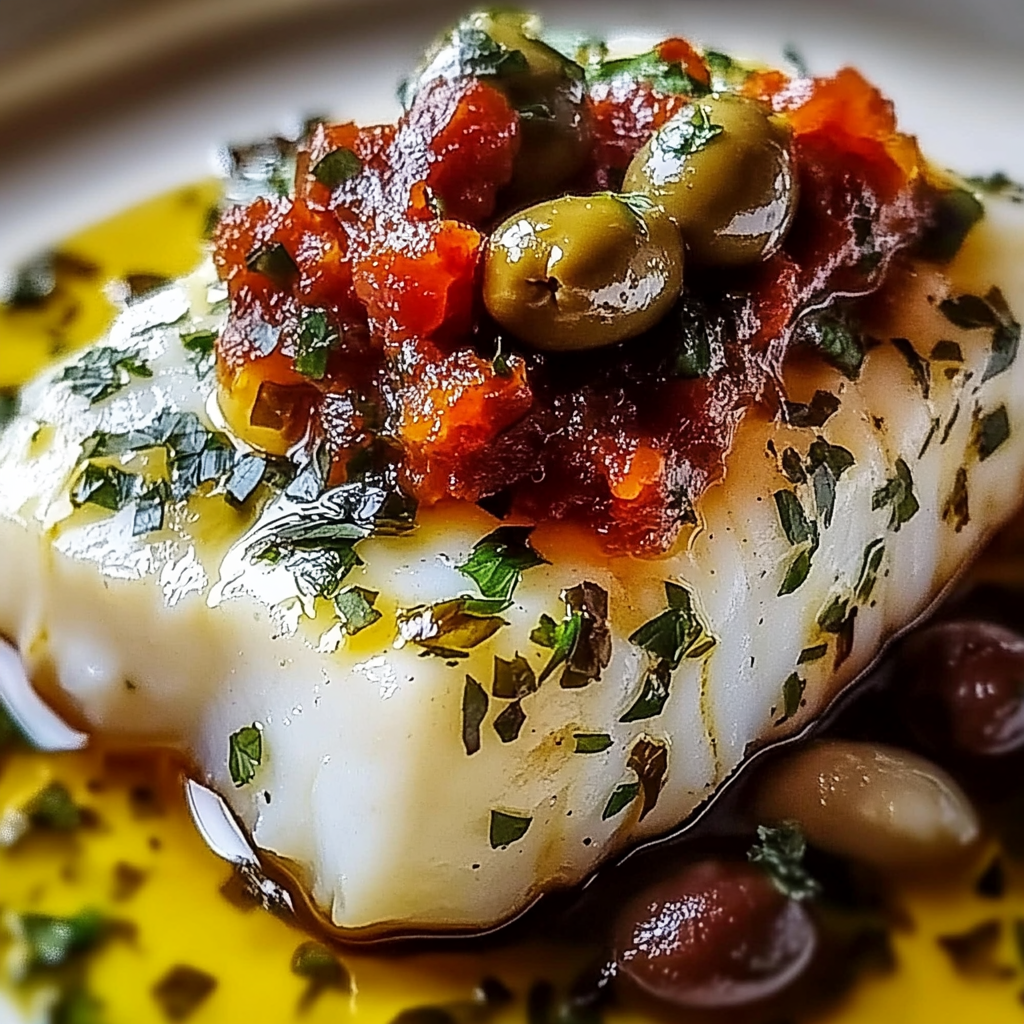 Recipe preparation for Mediterranean Baked Cod Olives
