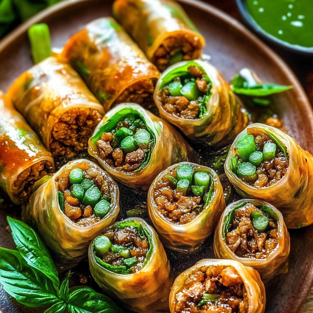 Recipe preparation for Flavorful Thai Basil Beef Rolls