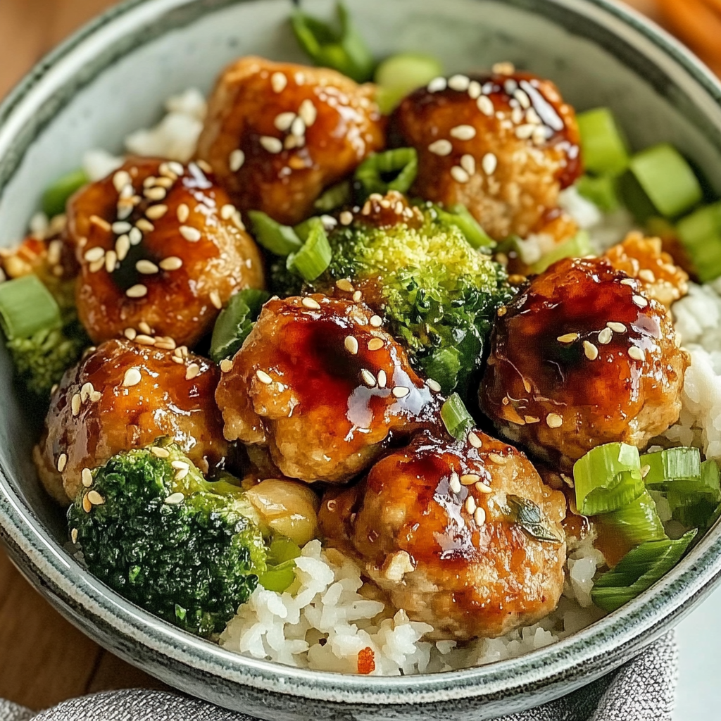 Recipe preparation for Sesame Chicken Meatball Bowls