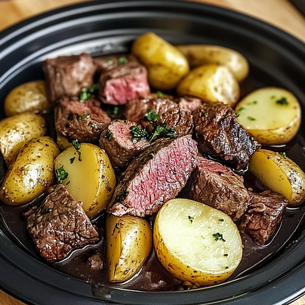 Recipe preparation for Crockpot Steak and Potatoes