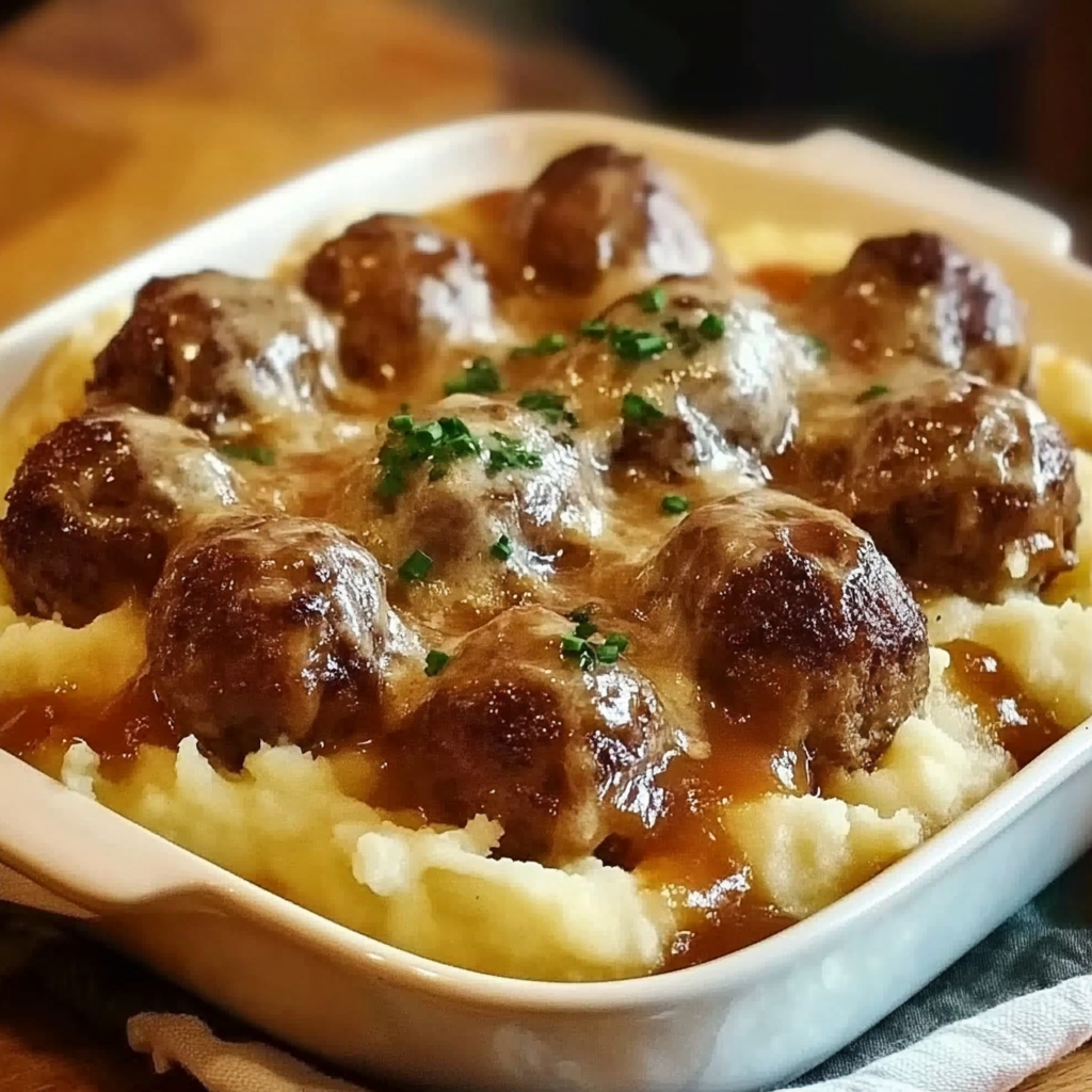 Recipe preparation for Meatball and Mashed Potato Bake