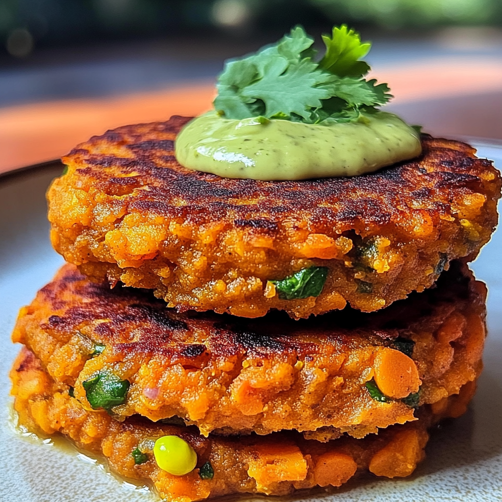 Recipe preparation for Crispy Sweet Potato & Red Lentil Patties