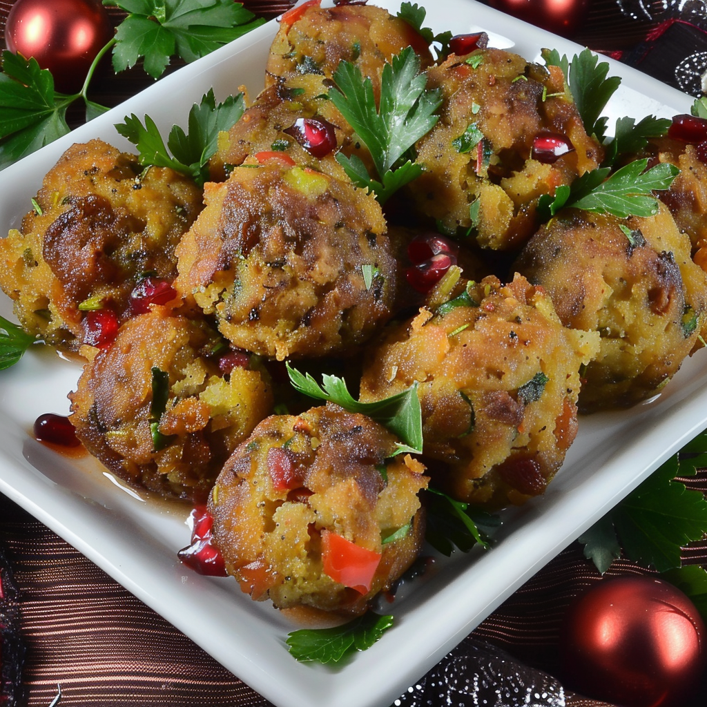 Recipe preparation for Savory Cornbread Stuffing Balls with Sausage & Jalapeño